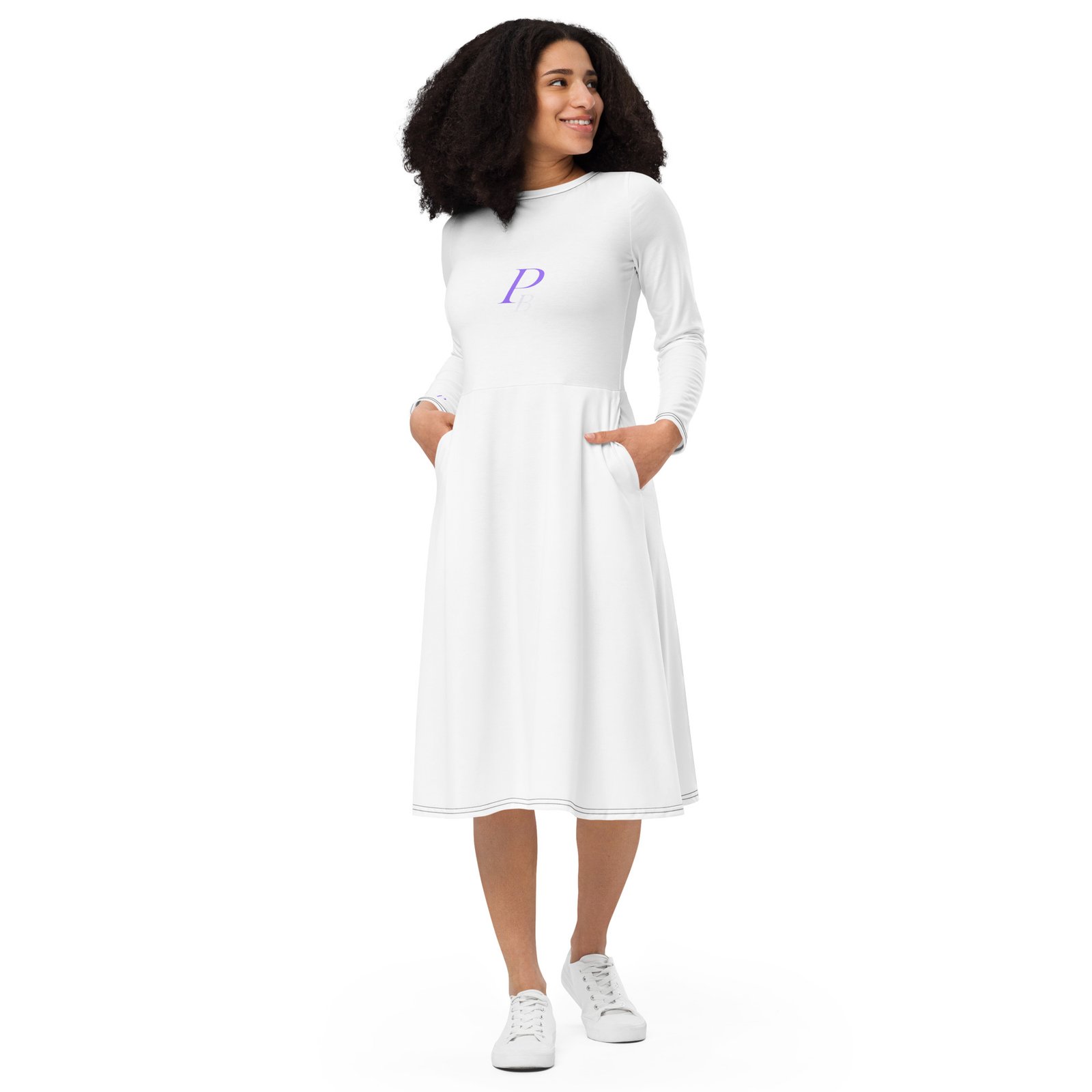 All-over print long sleeve midi dress - Image 2