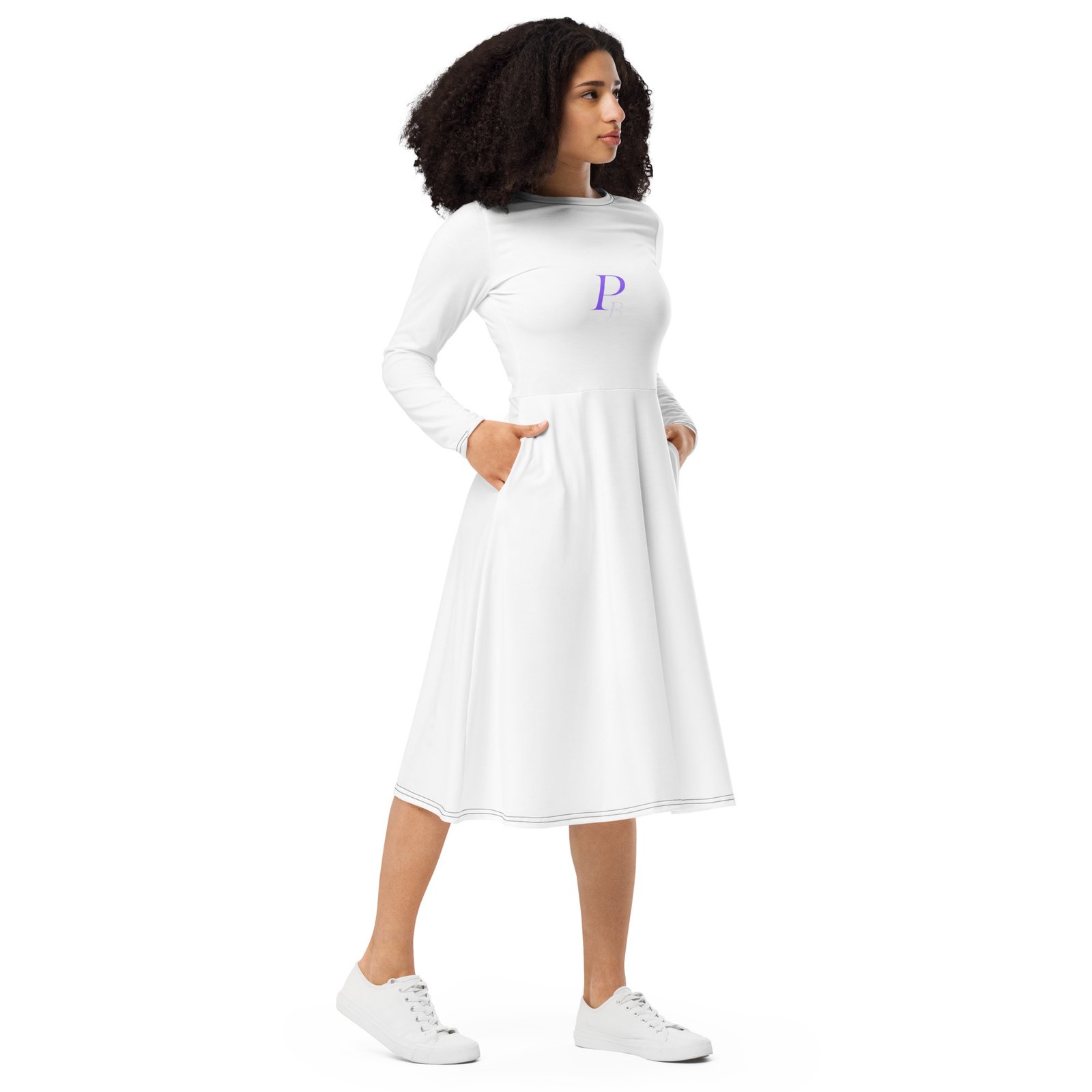 All-over print long sleeve midi dress - Image 4