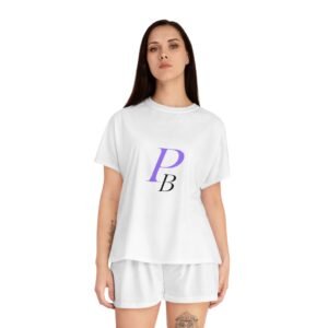 Women's Pajama Set - Minimal 'PB' Monogram Sleep Shorts & Tee, Soft White Loungewear
