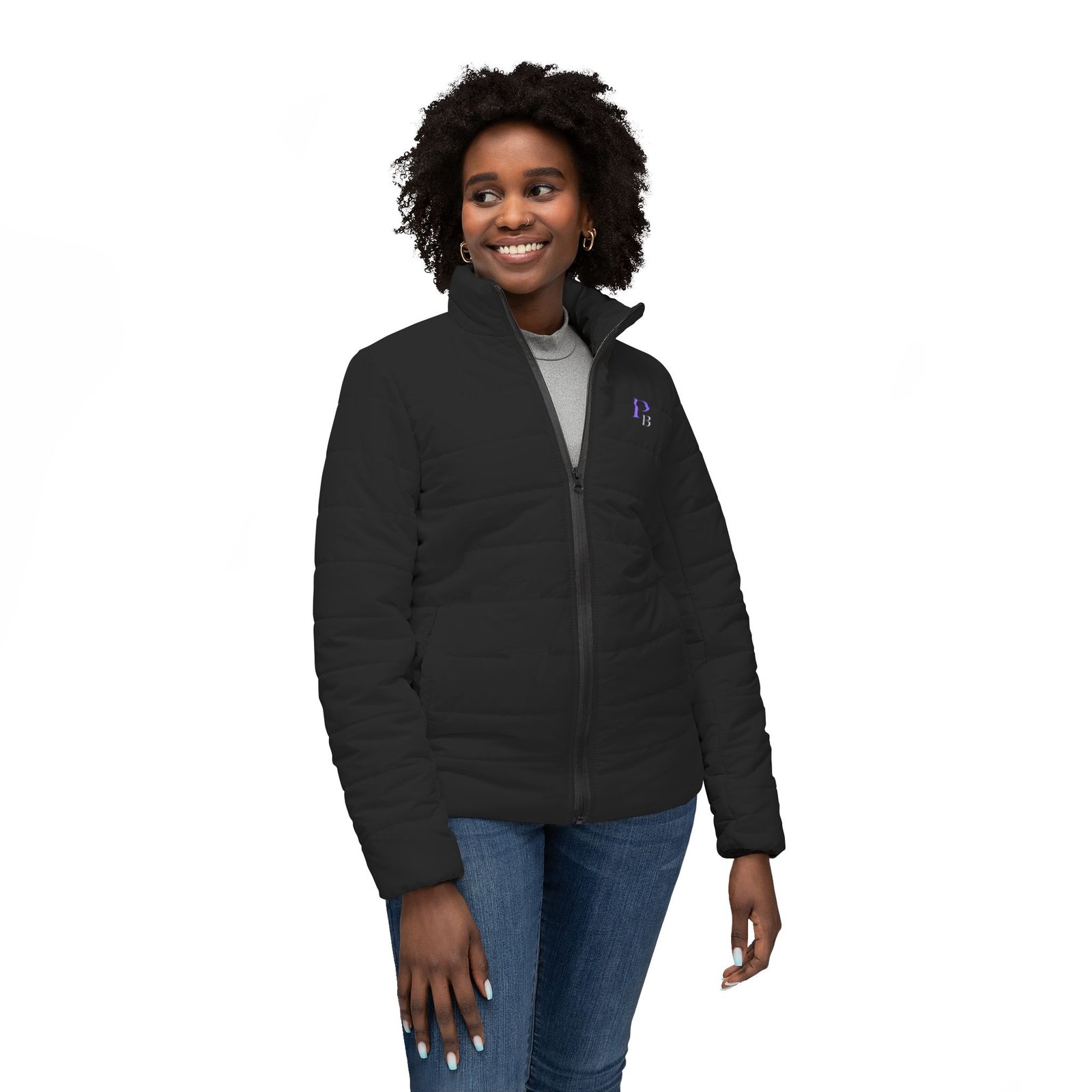 Women's Minimal Purple P Monogram | Puffer Jacket - Image 3