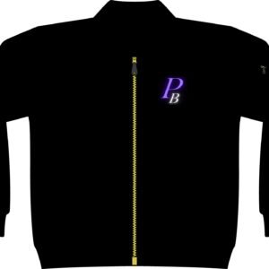Poker Bomber Jacket — Minimalist Black Zip Bomber with Purple & White Monogram